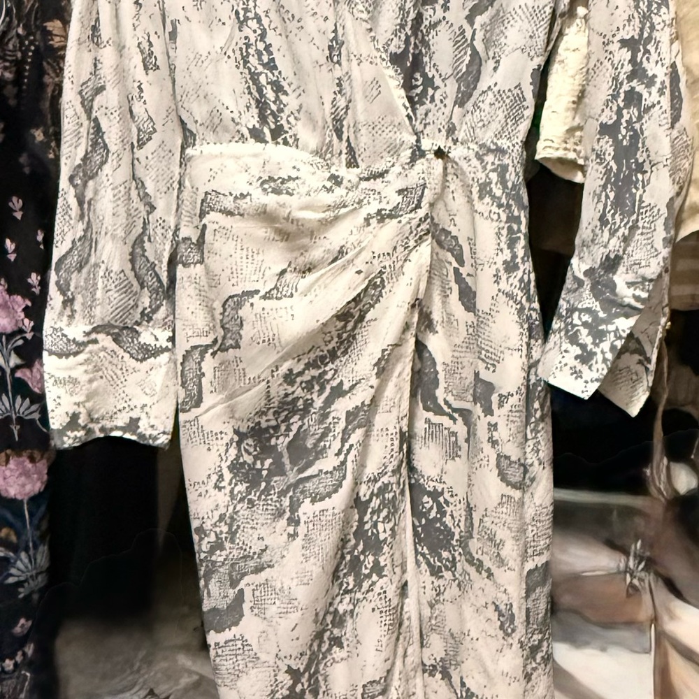 Mango Gray Snake Print Long Sleeve Dress